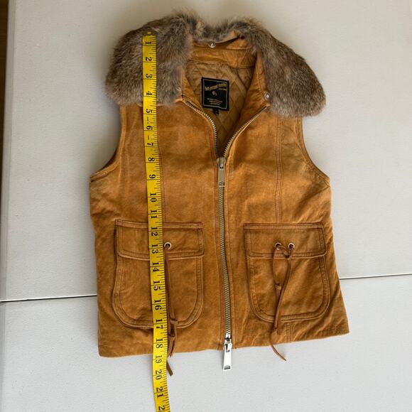 Two Percent Homme Vest Women Small Brown Pig Suede Rabbit Fur Collared Full Zip - Picture 5 of 11